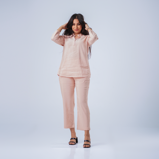 WOMEN CLASSIC LINEN SET - PINK