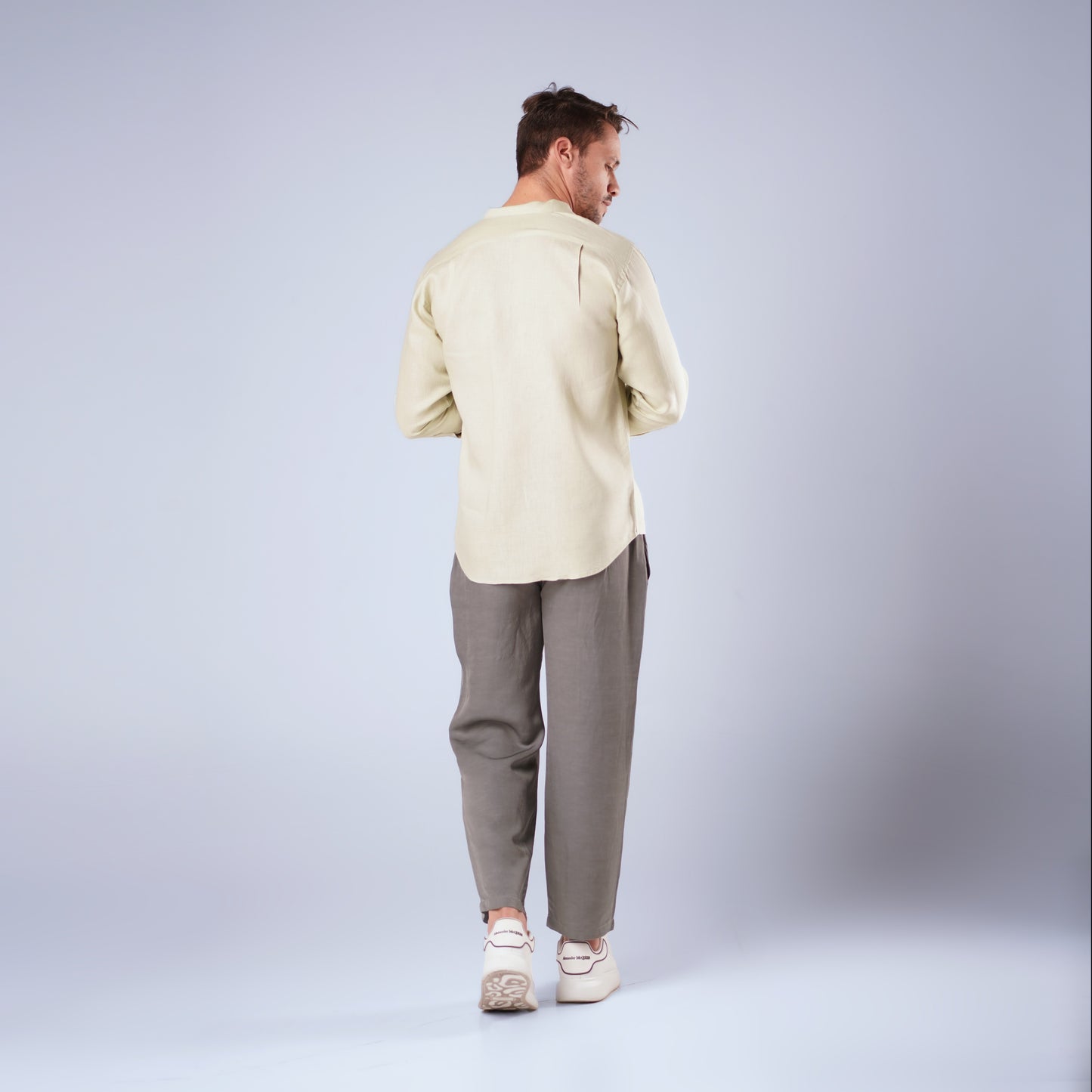 MEN CLASSIC LINEN SET - GRAY PANTS, BABY GREEN SHIRT